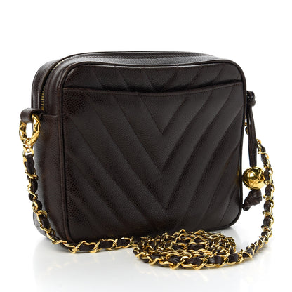 Chanel Caviar Chevron Quilted Camera Case Brown 3 of 11