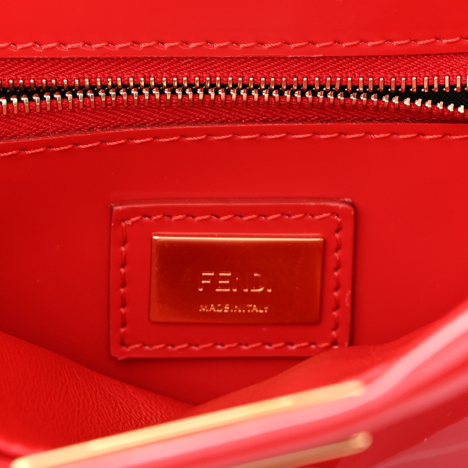 Fendi Vitello Vernice Mou Mini Peekaboo Iconic Satchel Rosso Cardinale 6 of 9