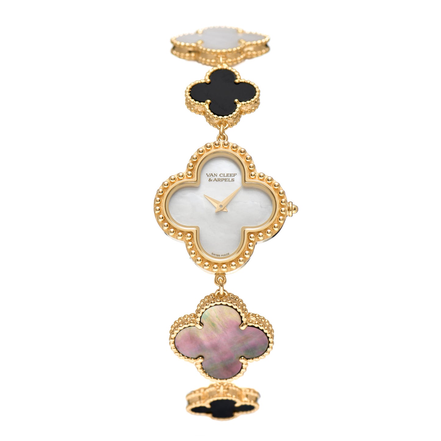 18K Yellow Gold Mother of Pearl Black Onyx 26mm Alhambra Quartz Watch