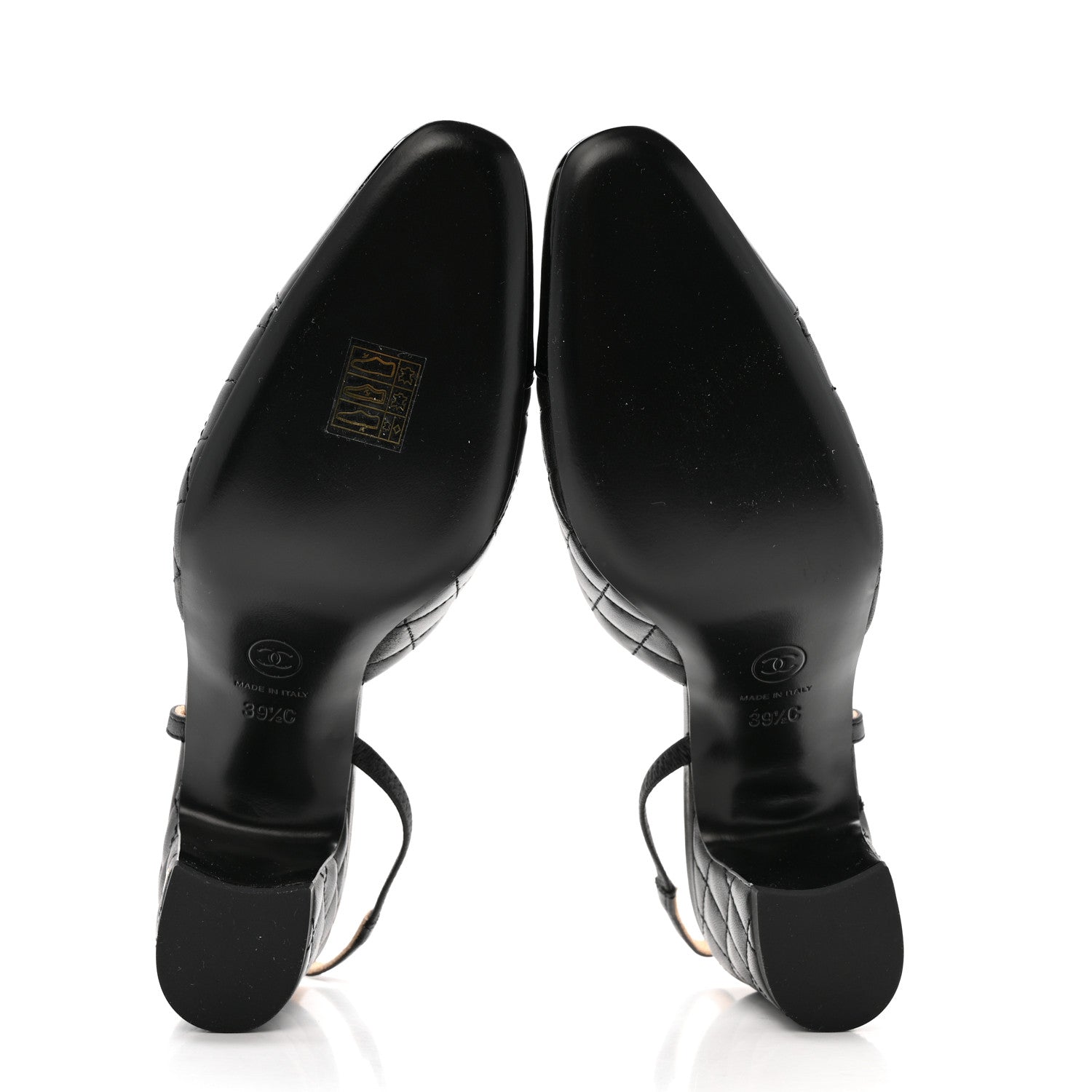 Chanel Lambskin Patent Calfskin Quilted Cap Toe CC Slingback Pumps 39.5 Black 6 of 10