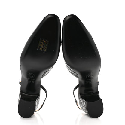 Chanel Lambskin Patent Calfskin Quilted Cap Toe CC Slingback Pumps 39.5 Black 6 of 10