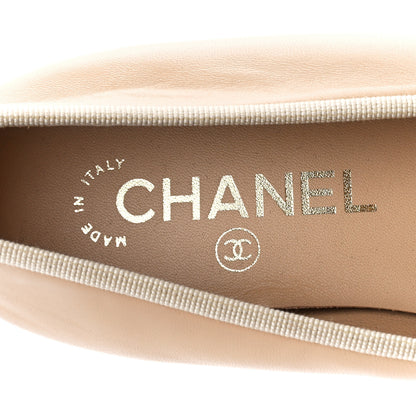 Chanel Lambskin Cap Toe CC Ballerina Flats 37 Beige Black 7 of 9
