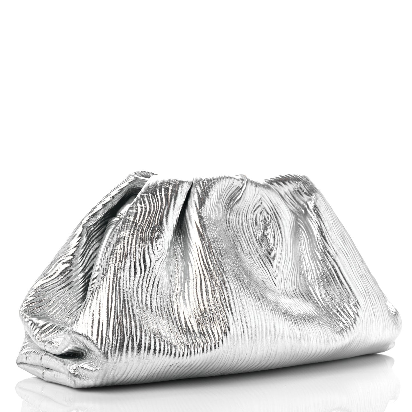Metallic Bark Calfskin Embossed The Pouch Oversized Clutch Silver
