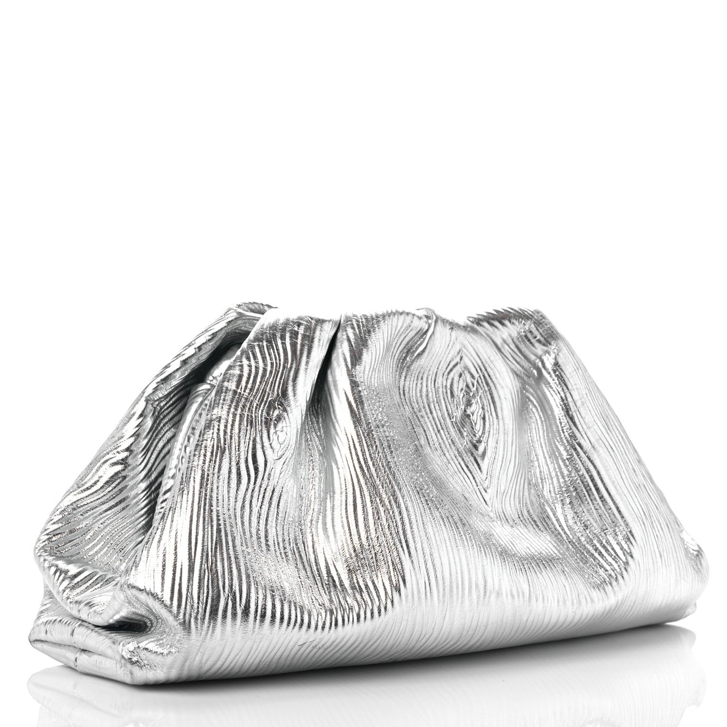 Bottega Veneta Metallic Bark Calfskin Embossed The Pouch Oversized Clutch Silver 2 of 10