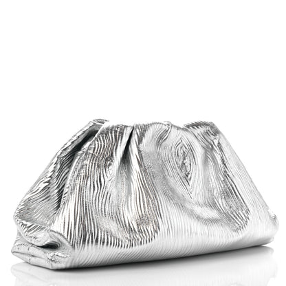 Bottega Veneta Metallic Bark Calfskin Embossed The Pouch Oversized Clutch Silver 2 of 10