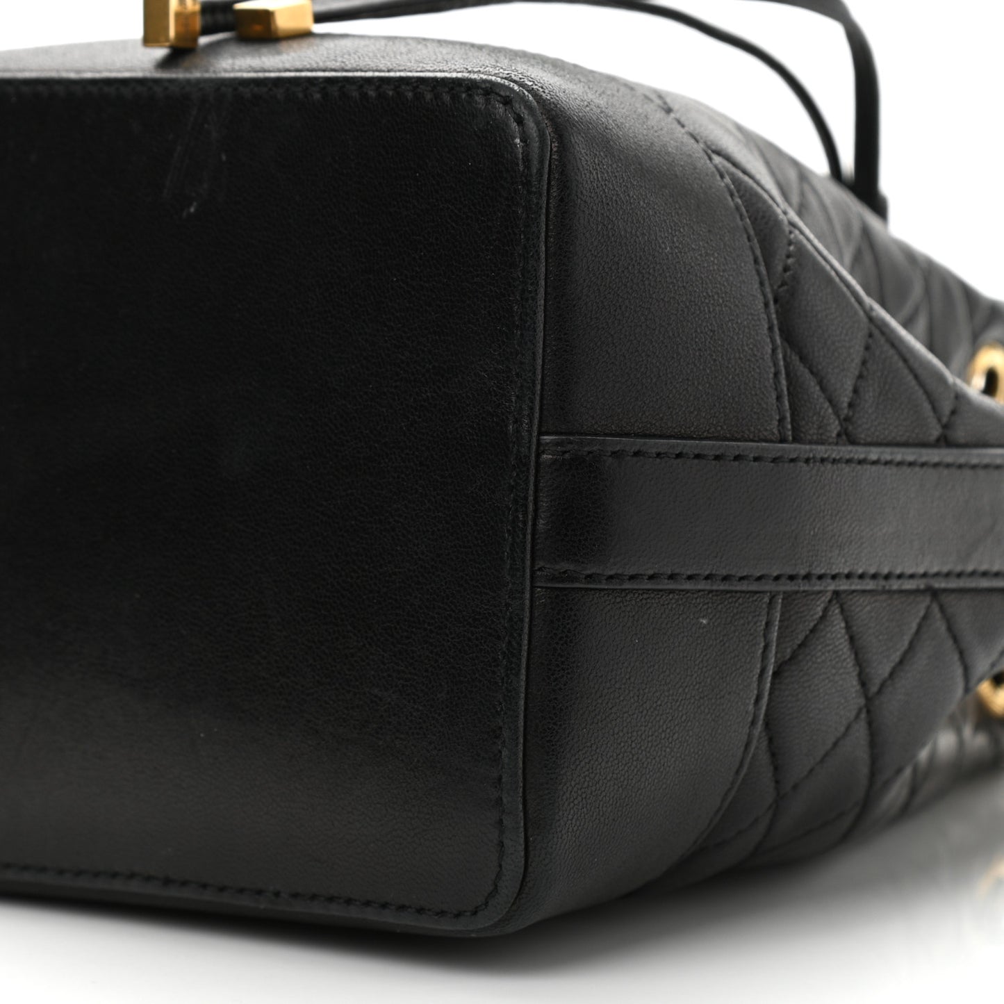 Lambskin Quilted Small Emmanuelle Bucket Bag Black