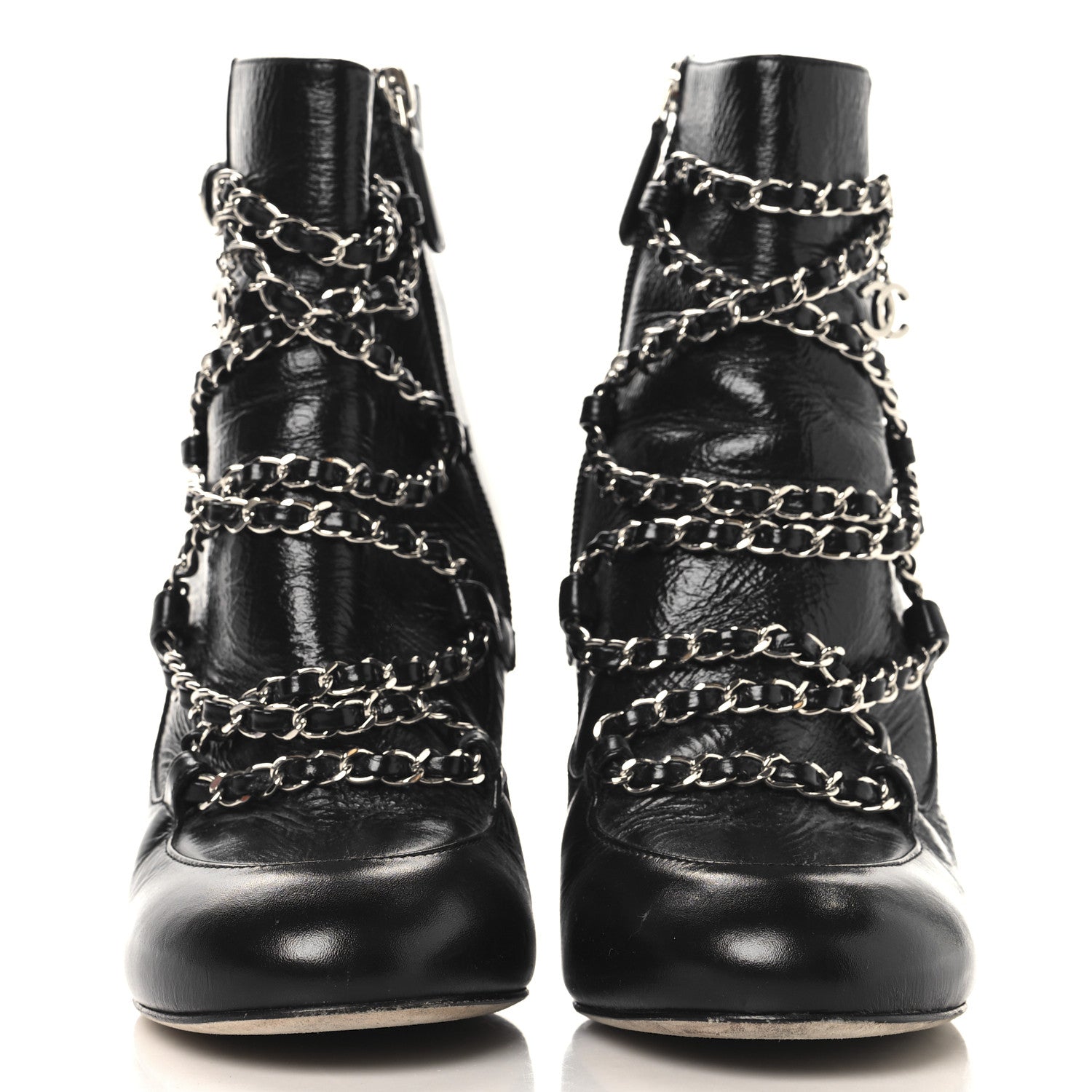 Chanel Crackled Calfskin Chain CC Short Boots 38 Black 3 of 10