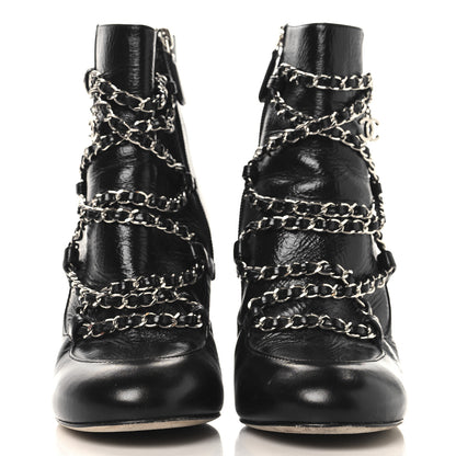Chanel Crackled Calfskin Chain CC Short Boots 38 Black 3 of 10