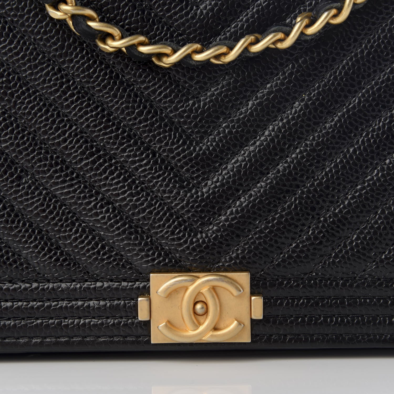 Chanel Caviar Chevron Quilted Boy Wallet On Chain WOC Black 8 of 10