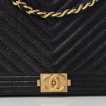 Chanel Caviar Chevron Quilted Boy Wallet On Chain WOC Black 8 of 10