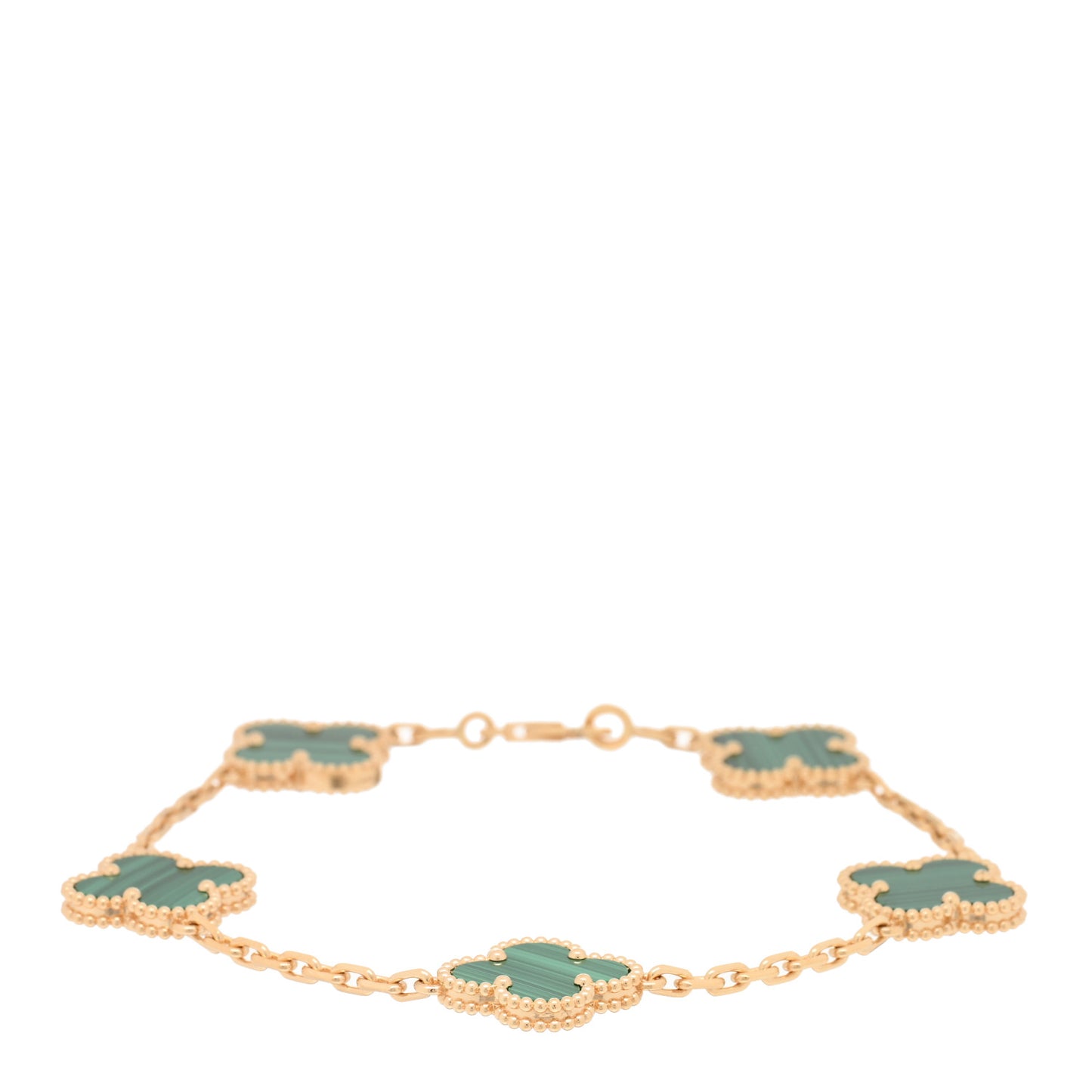 18K Yellow Gold Malachite 5 Motifs Vintage Alhambra Bracelet
