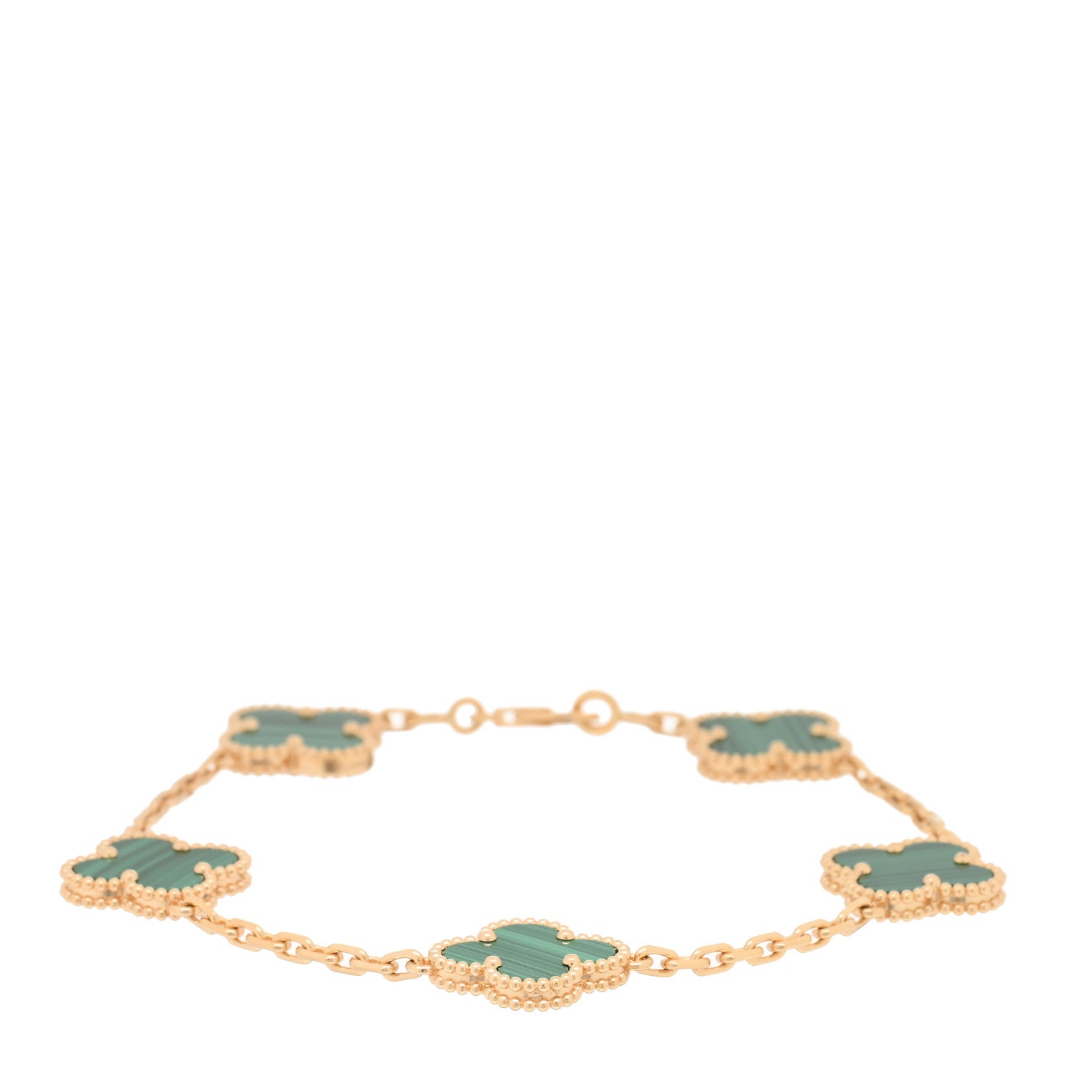 Van Cleef & Arpels 18K Yellow Gold Malachite 5 Motifs Vintage Alhambra Bracelet 1 of 4