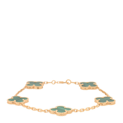 Van Cleef & Arpels 18K Yellow Gold Malachite 5 Motifs Vintage Alhambra Bracelet 1 of 4