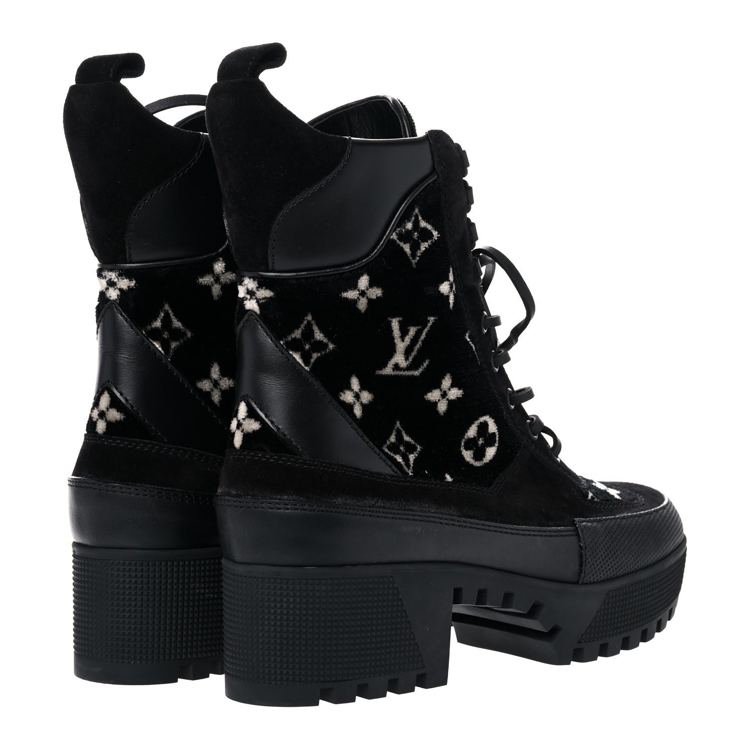 Louis Vuitton Velvet Calfskin Monogram Laureate Platform Desert Boots 38.5 Black White 4 of 11