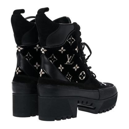 Louis Vuitton Velvet Calfskin Monogram Laureate Platform Desert Boots 38.5 Black White 4 of 11