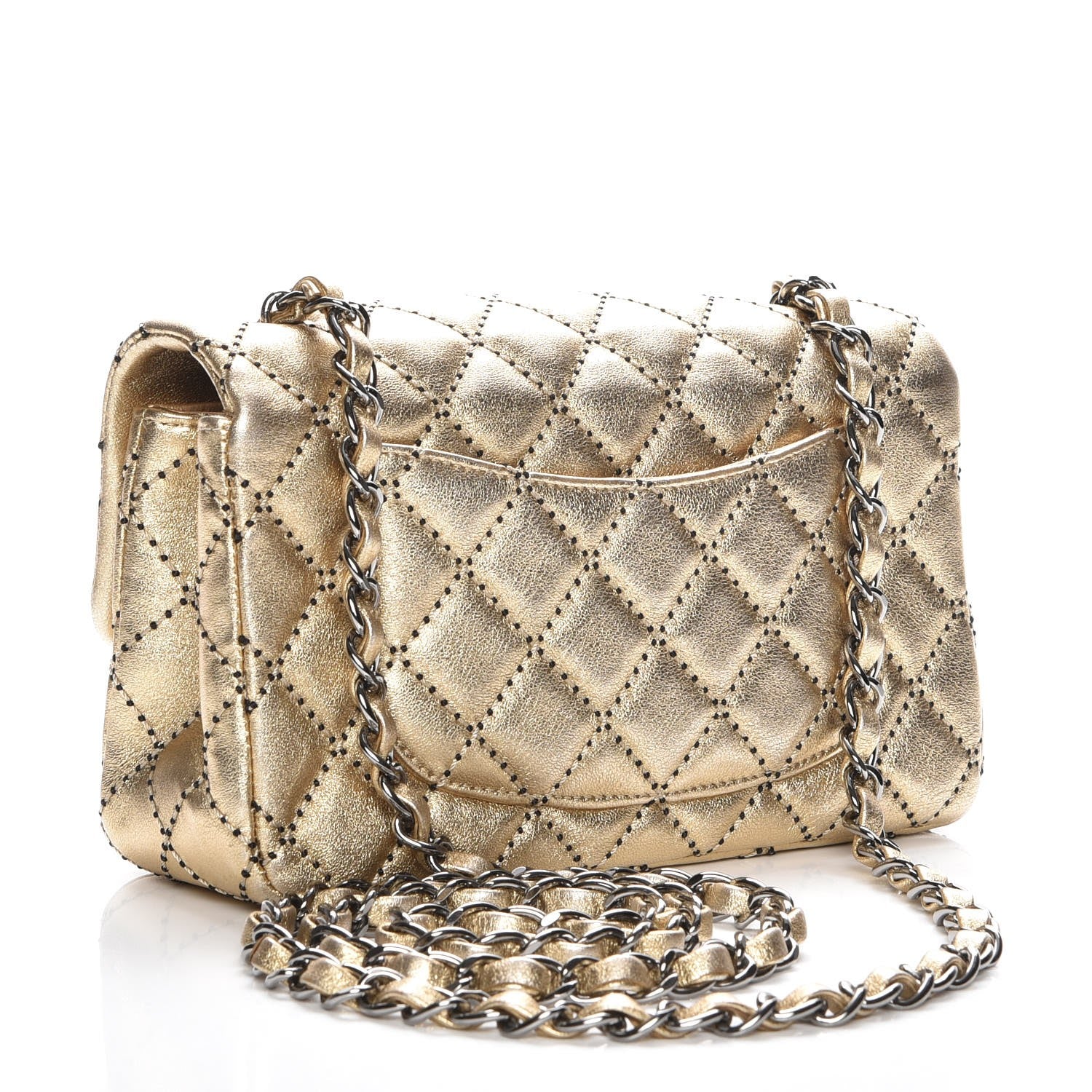 Chanel Metallic Lambskin Quilted Side Stitch Mini Rectangular Flap Gold 3 of 7