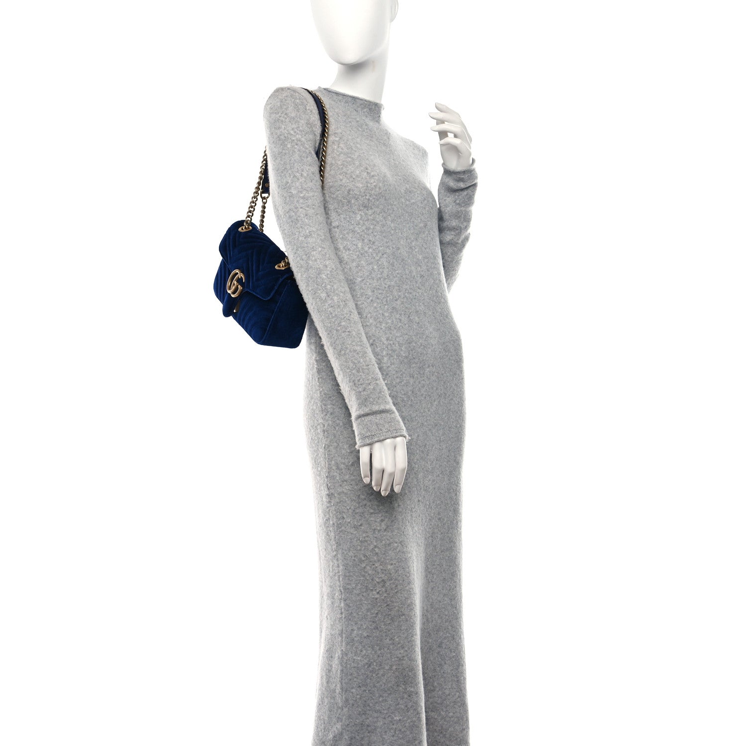 Gucci Velvet Matelasse Small GG Marmont Shoulder Bag Cobalt Blue 2 of 12