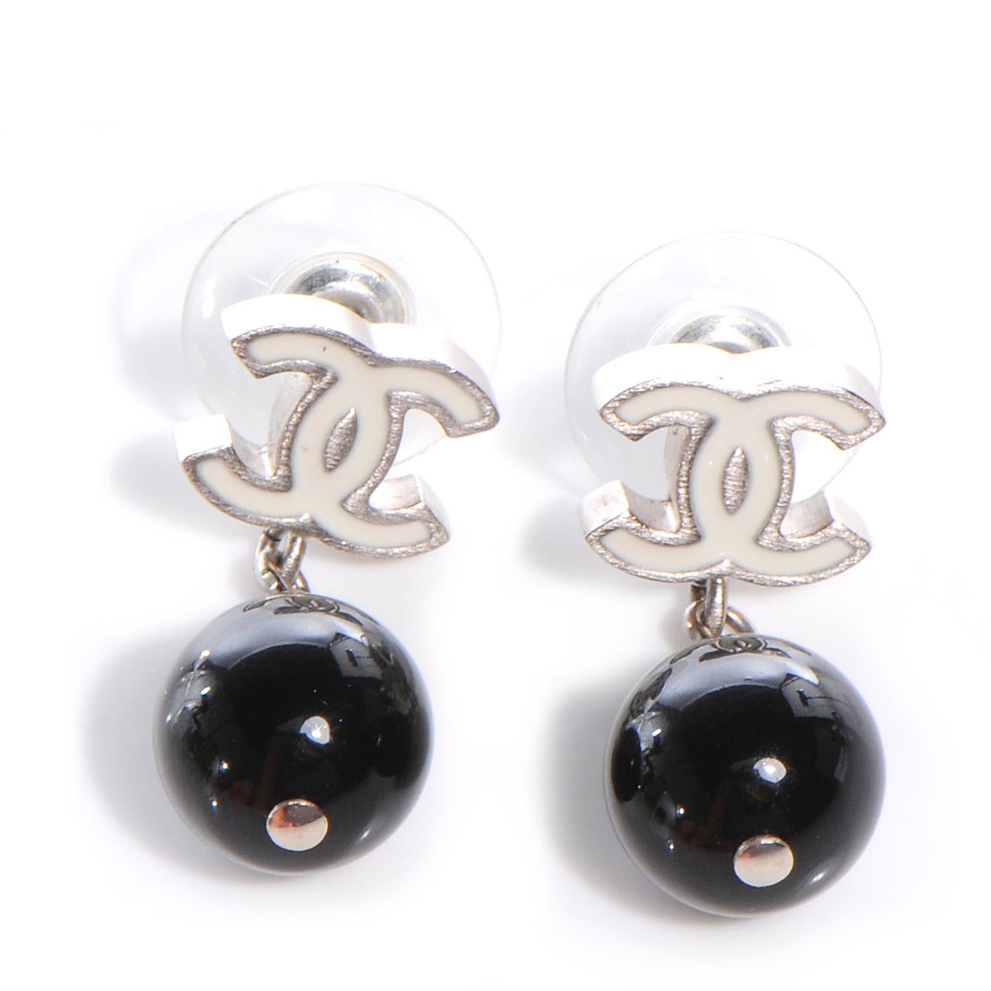 Enamel CC Resin Drop Earrings Black White