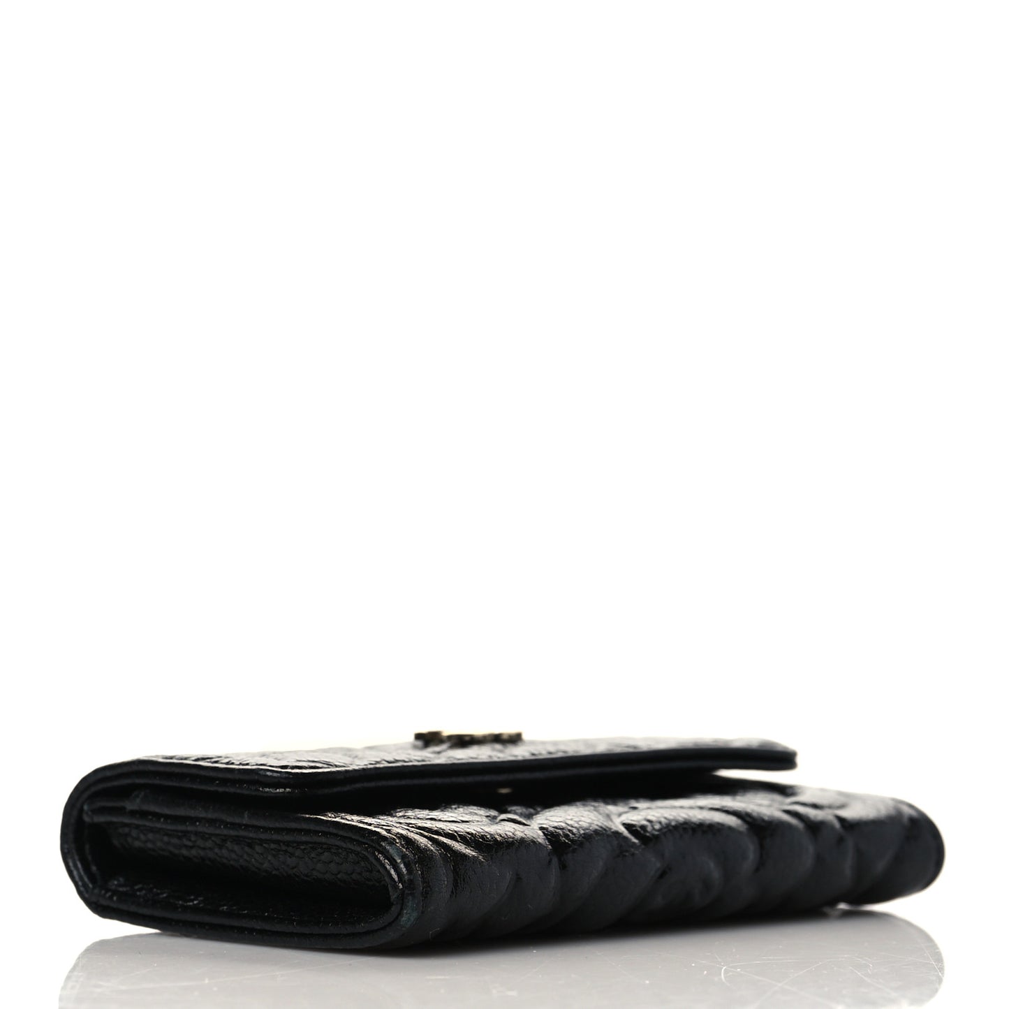 Caviar Camellia Embossed Card Holder Wallet Black