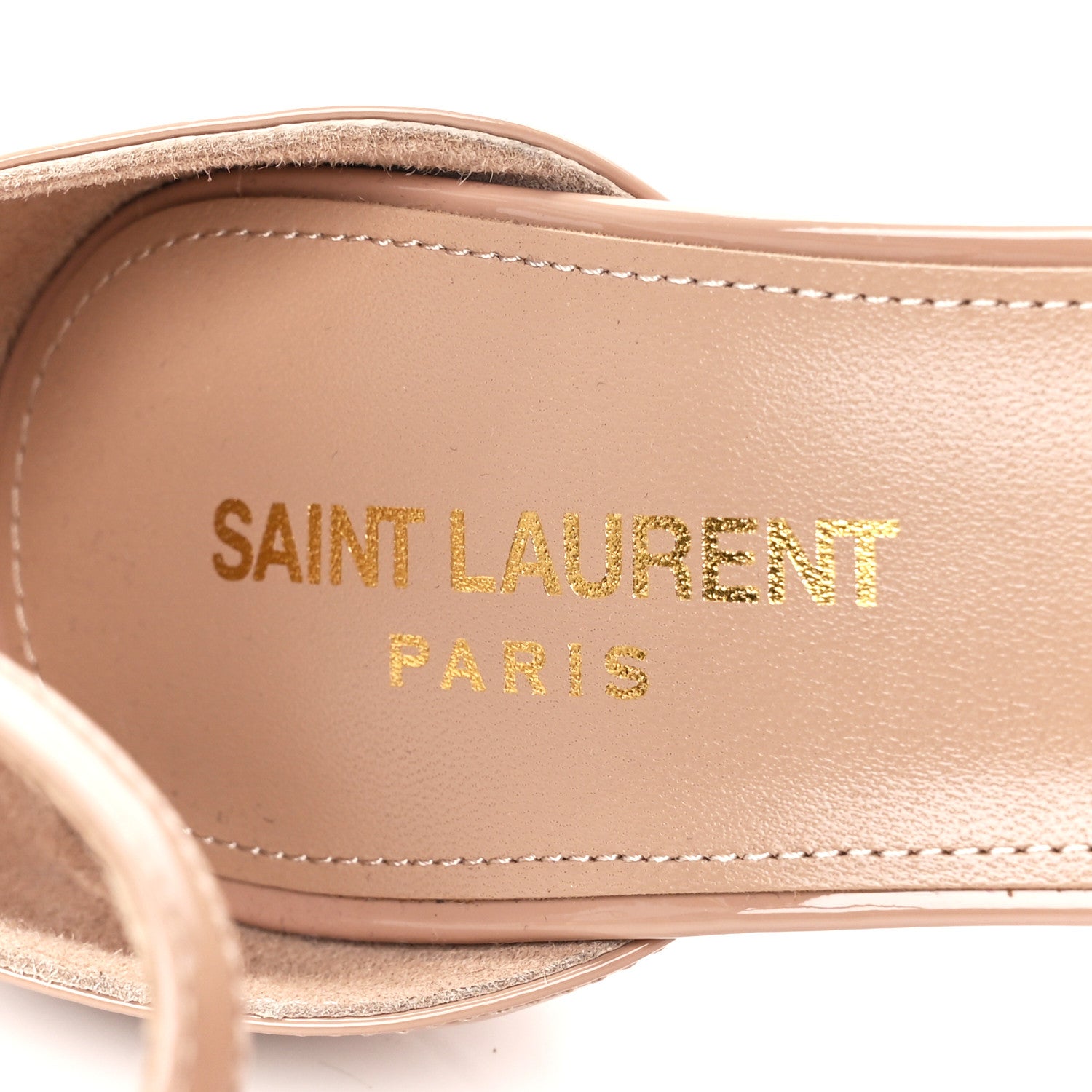 Saint Laurent Patent Calfskin Amber 105 Ankle Strap Sandals 37 Nude 7 of 9