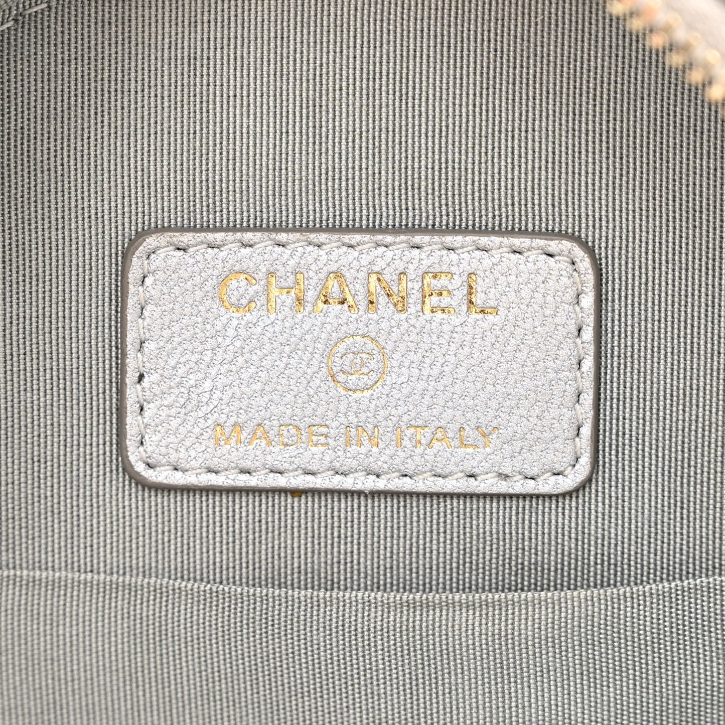 Metallic Lambskin Quilted Chanel 19 Round Clutch With Chain Silver
