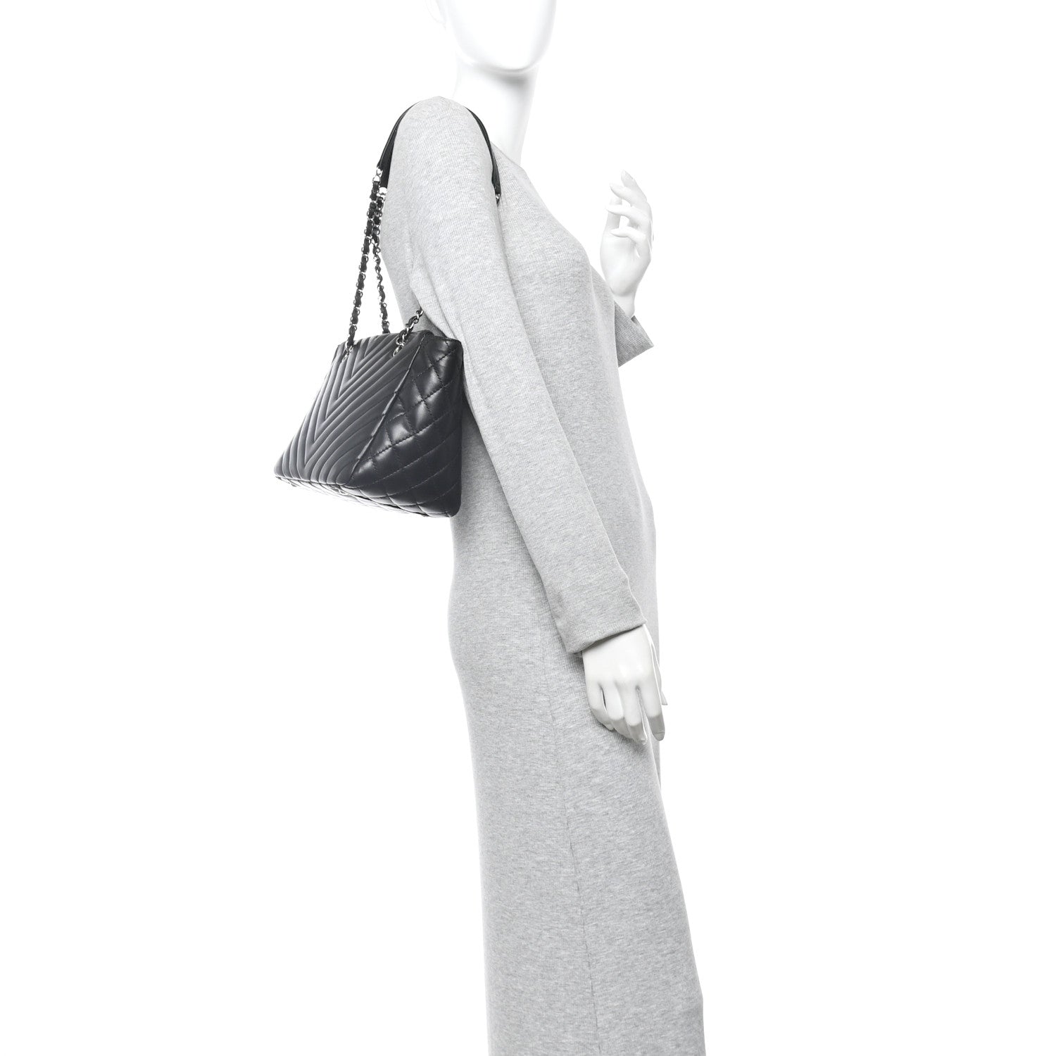 Chanel Lambskin Surpique Chevron Small Tote Black 2 of 10