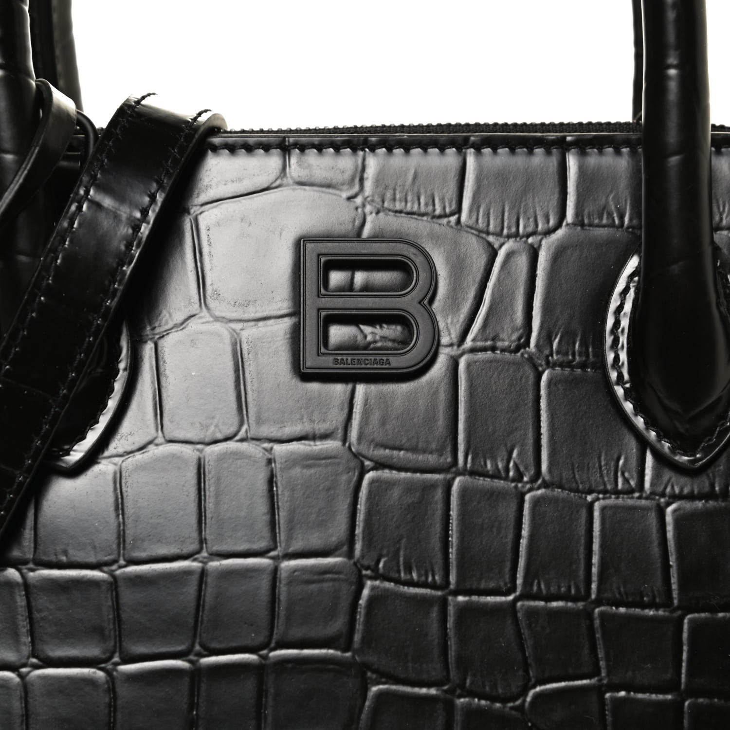 Balenciaga Calfskin Crocodile Embossed S Rivet Ville Top Handle Bag Black 8 of 12