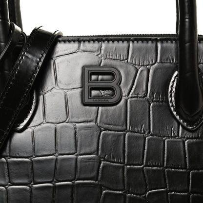 Balenciaga Calfskin Crocodile Embossed S Rivet Ville Top Handle Bag Black 8 of 12