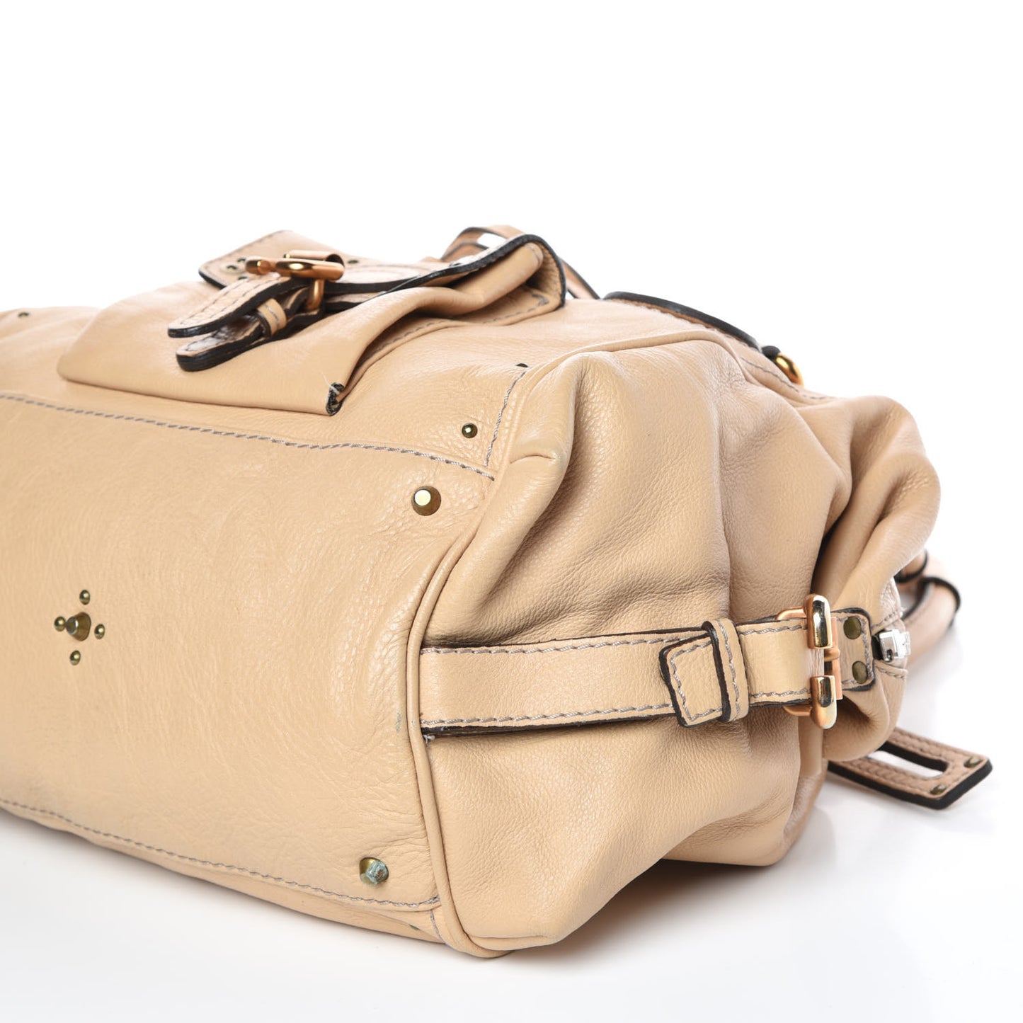 Leather Paddington Front Pocket Tote Beige