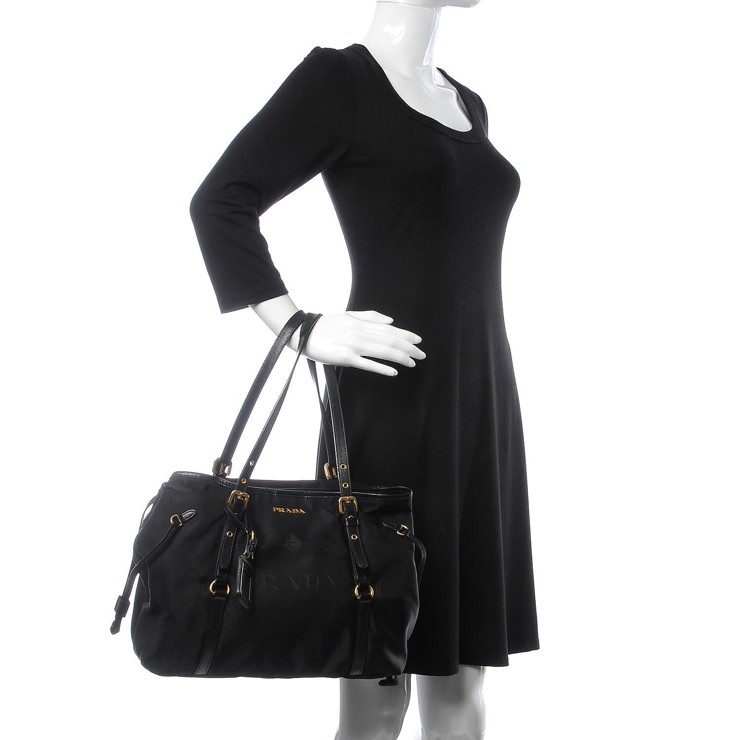 Prada Tessuto Nylon Jacquard Logo Tote Black 2 of 9