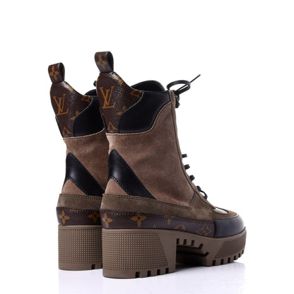 Louis Vuitton Suede Calfskin Monogram Laureate Platform Desert Boots 36 Taupe 3 of 10