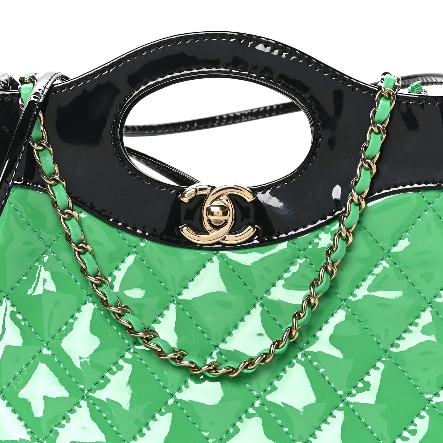Chanel Patent Calfskin Quilted Mini 31 Shopping Bag Green Black 8 of 10