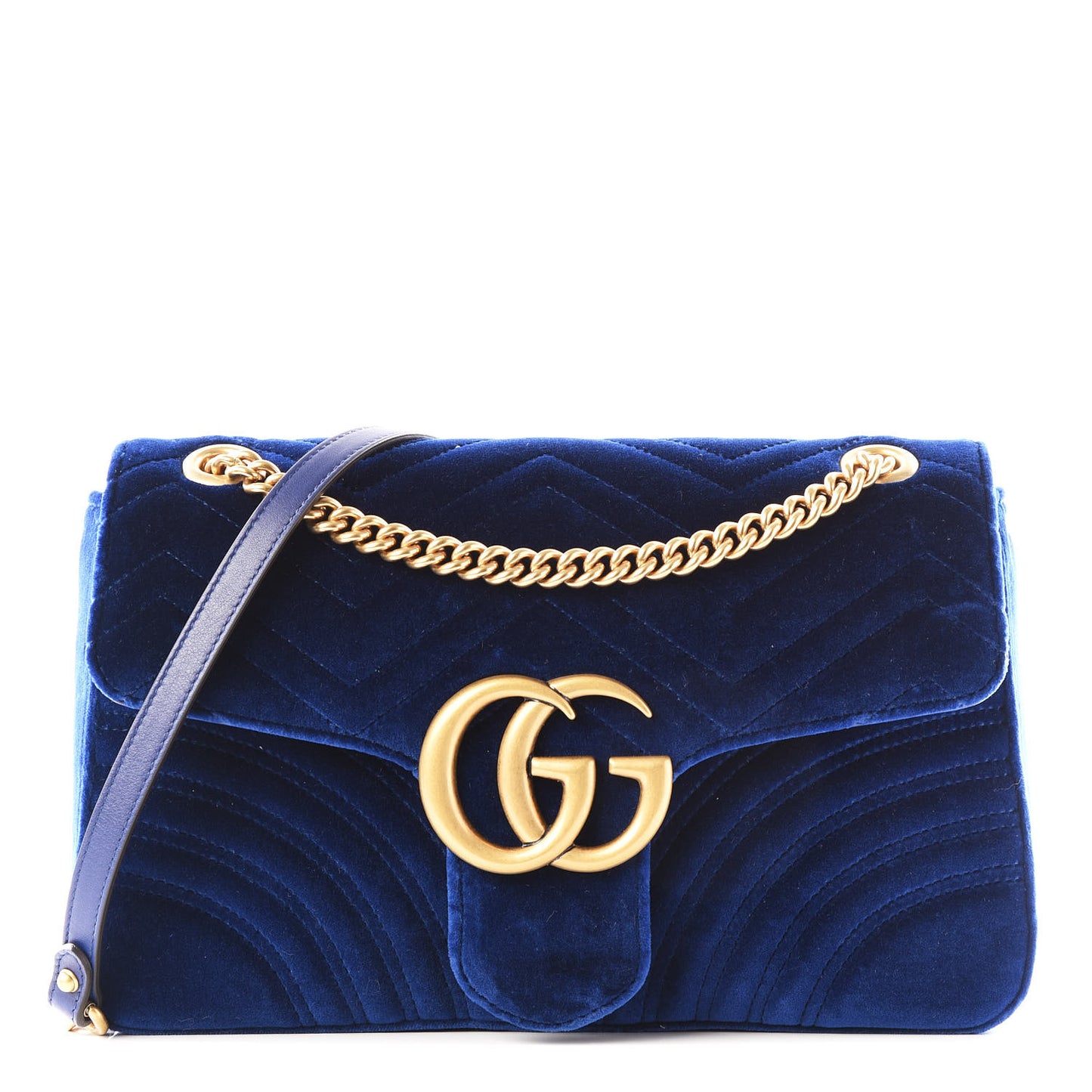 Velvet Matelasse Medium GG Marmont Shoulder Bag Cobalt Blue