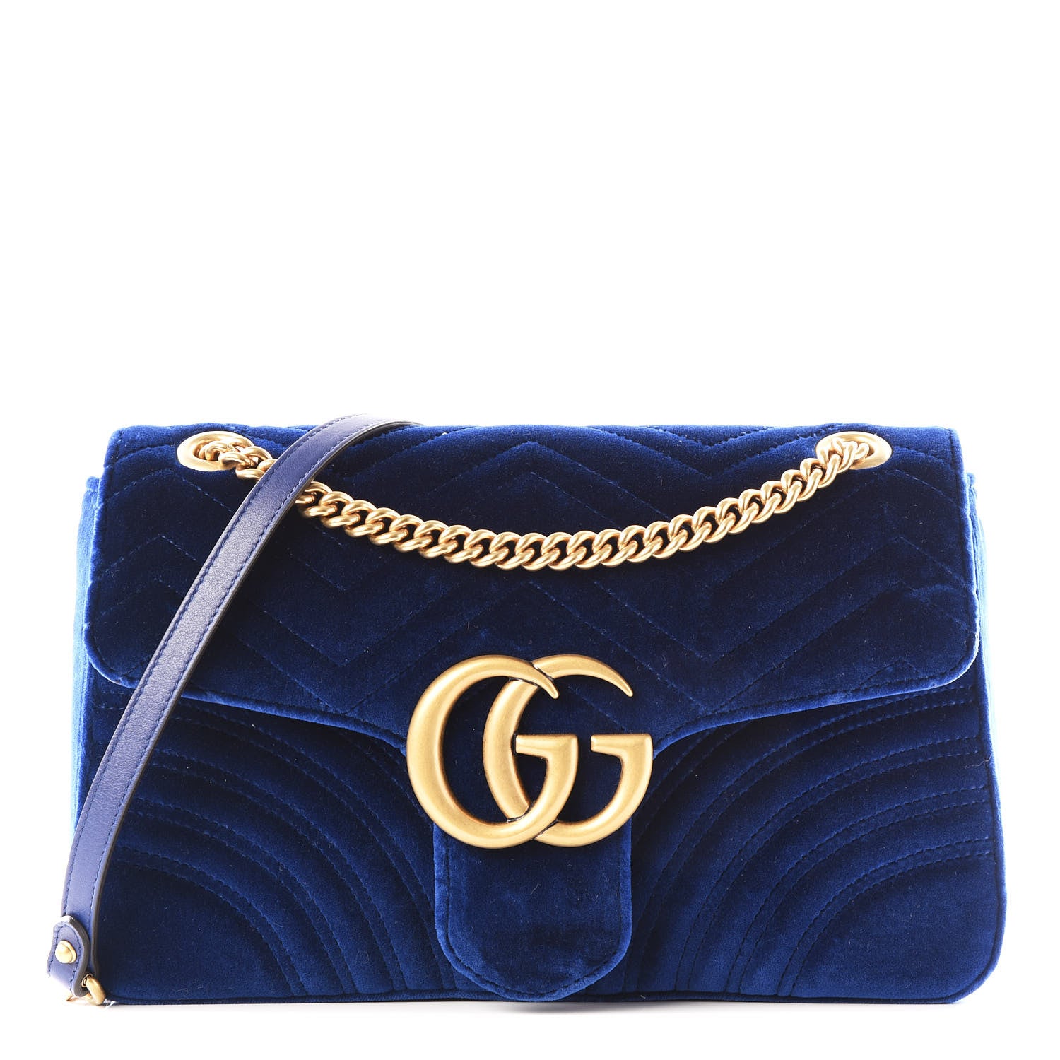 Gucci Velvet Matelasse Medium GG Marmont Shoulder Bag Cobalt Blue 1 of 8
