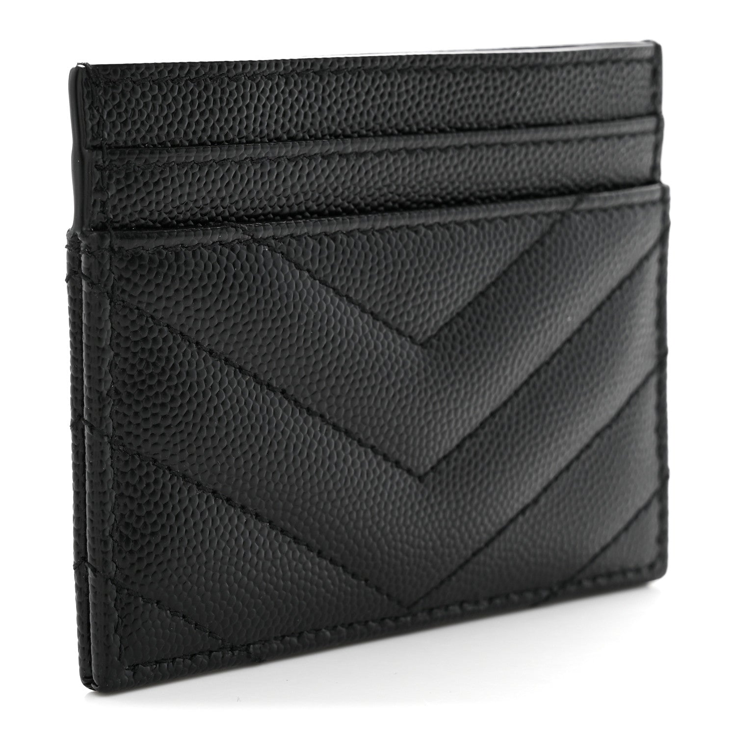 Saint Laurent Grain De Poudre Matelasse Chevron Monogram Credit Card Case Black 3 of 8
