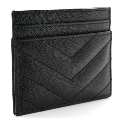 Saint Laurent Grain De Poudre Matelasse Chevron Monogram Credit Card Case Black 3 of 8