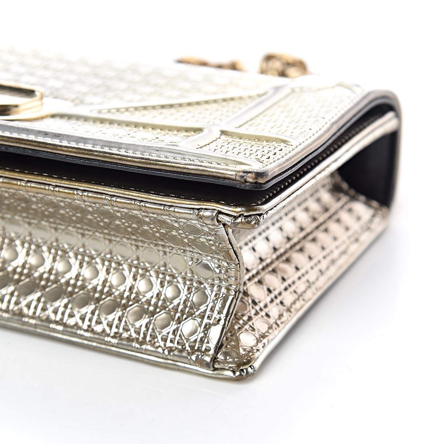 Metallic Patent Micro-Cannage Mini Diorama Flap Bag Gold