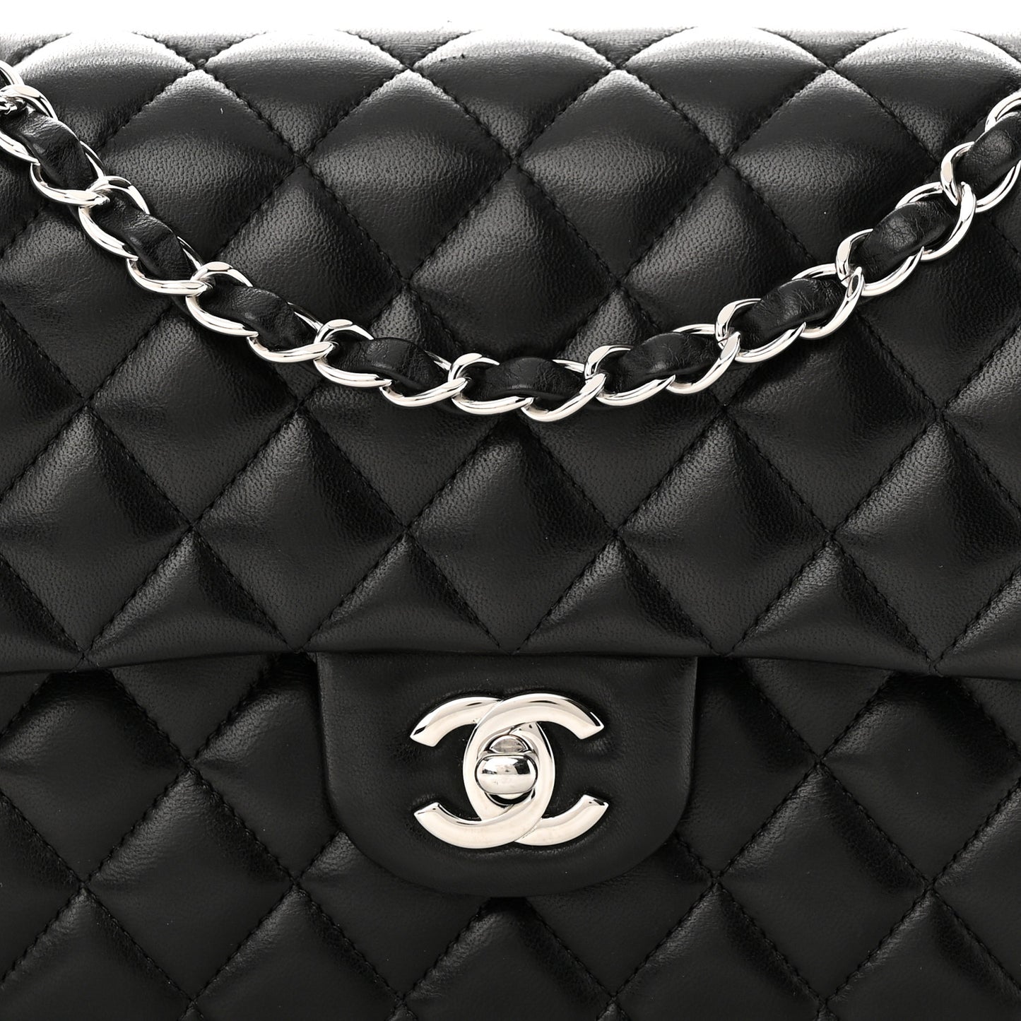 Lambskin Quilted Medium Double Flap Black