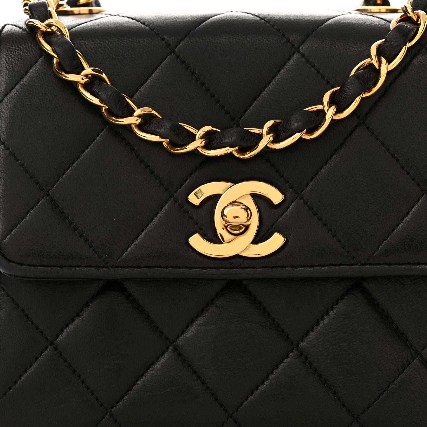 Lambskin Quilted Mini Square Flap Black