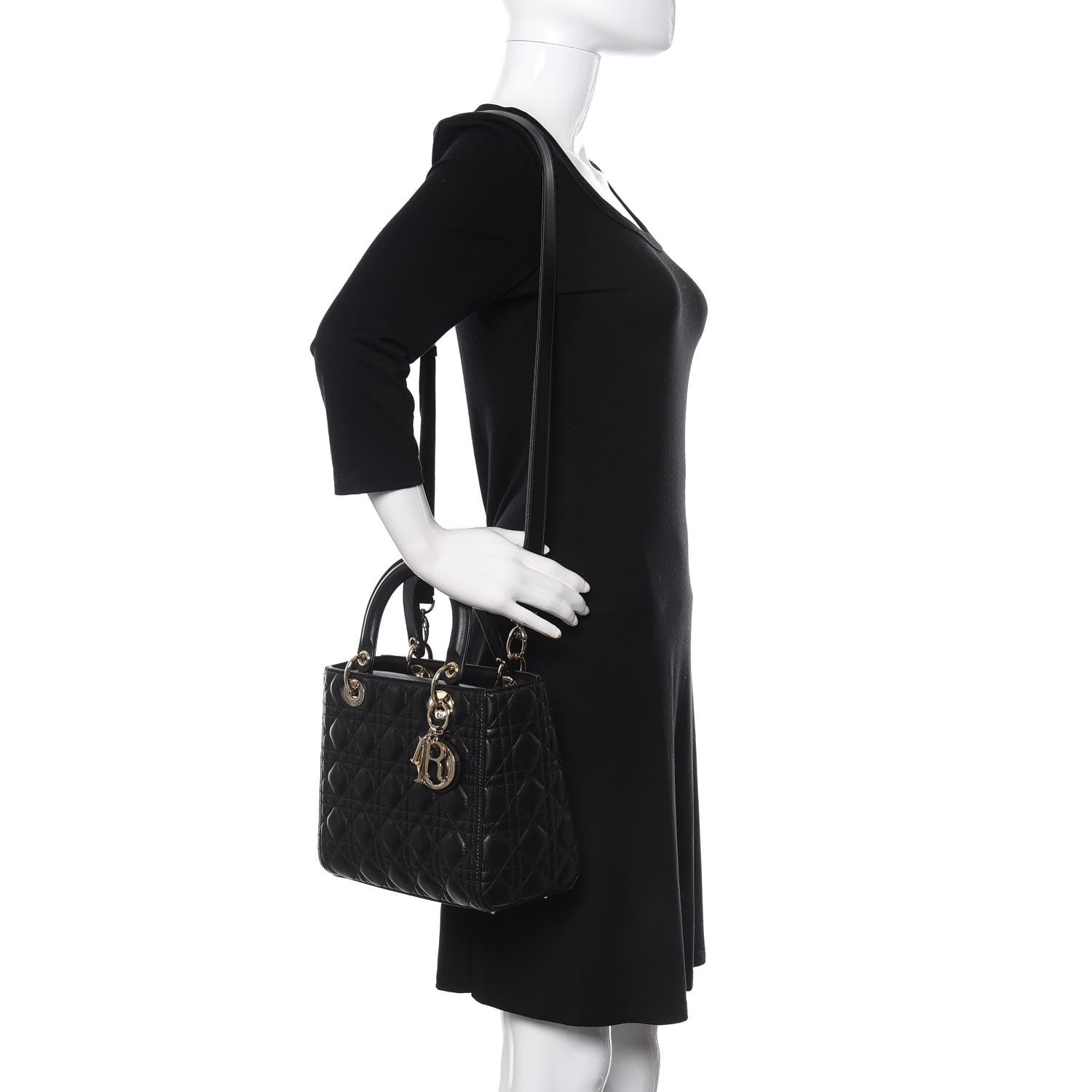 Christian Dior Lambskin Cannage Medium Lady Dior Black 2 of 9