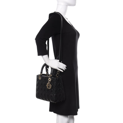 Christian Dior Lambskin Cannage Medium Lady Dior Black 2 of 9