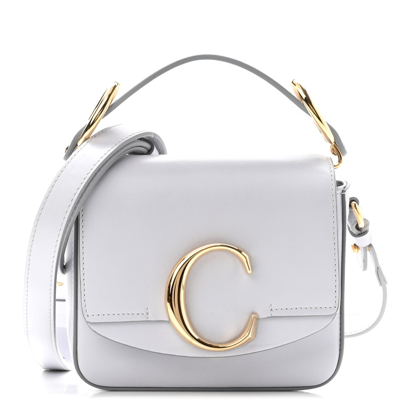 Shiny Calfskin Suede Mini C Double Carry Brilliant White