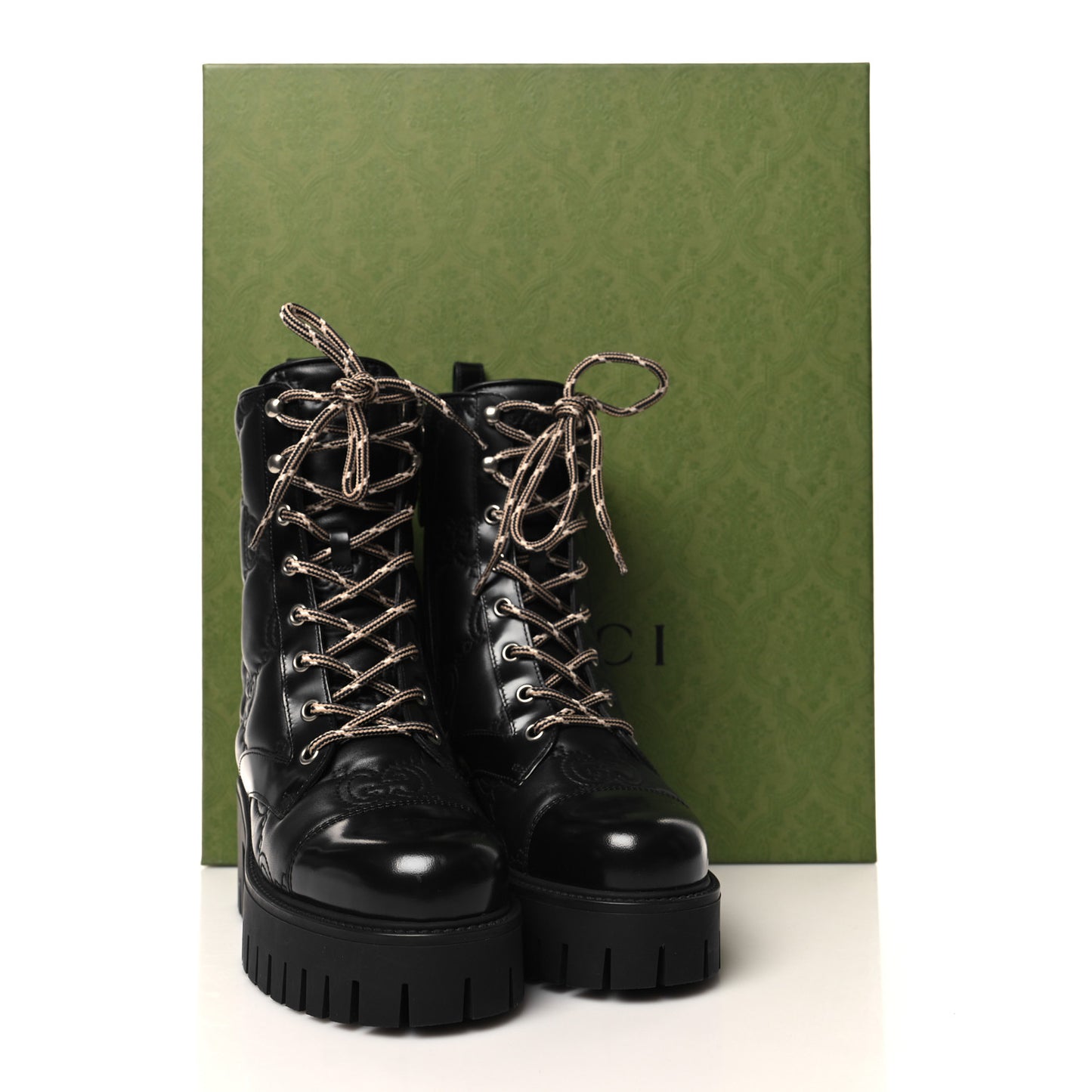 Cordovan Lux Nappa GG Matelasse Lace Up 60mm Combat Boots 35.5 Black