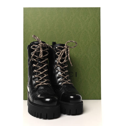 Gucci Cordovan Lux Nappa GG Matelasse Lace Up 60mm Combat Boots 35.5 Black 9 of 9