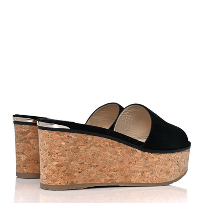 Jimmy Choo Suede Cork DeeDee Platform Wedge Slide Sandals 37.5 Black 4 of 10