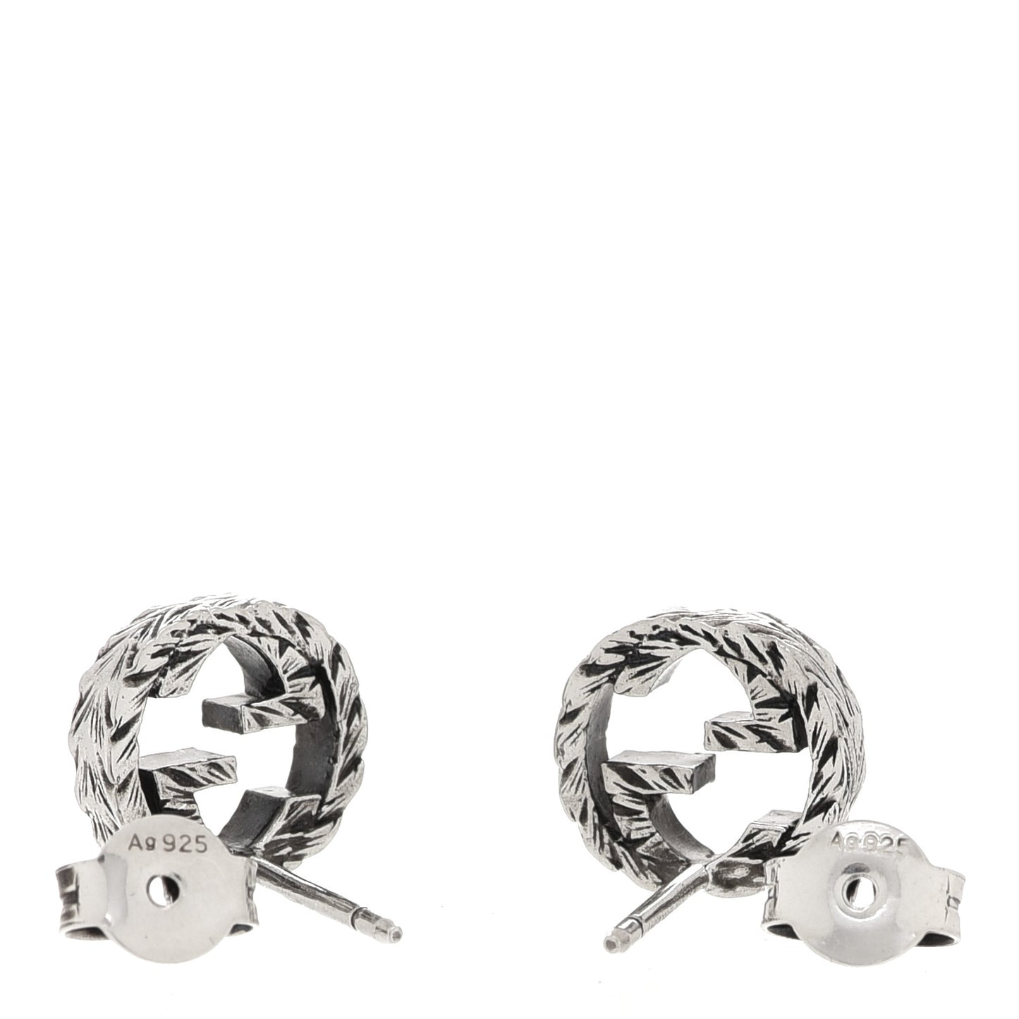Sterling Silver Textured Interlocking G Stud Earrings