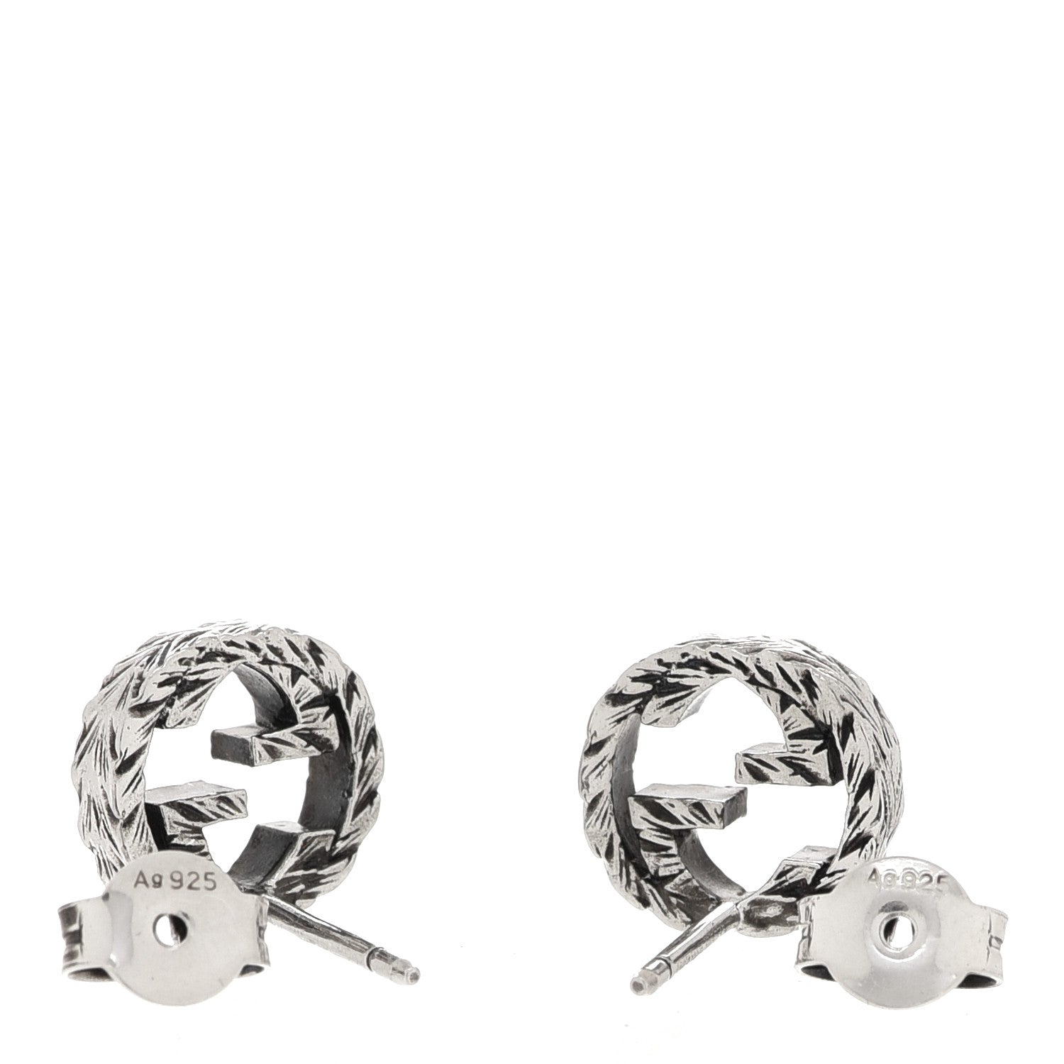 Gucci Sterling Silver Textured Interlocking G Stud Earrings 3 of 5