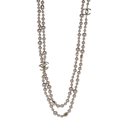 Chanel Pearl CC Long Necklace Gold Pearly Beige 1 of 5