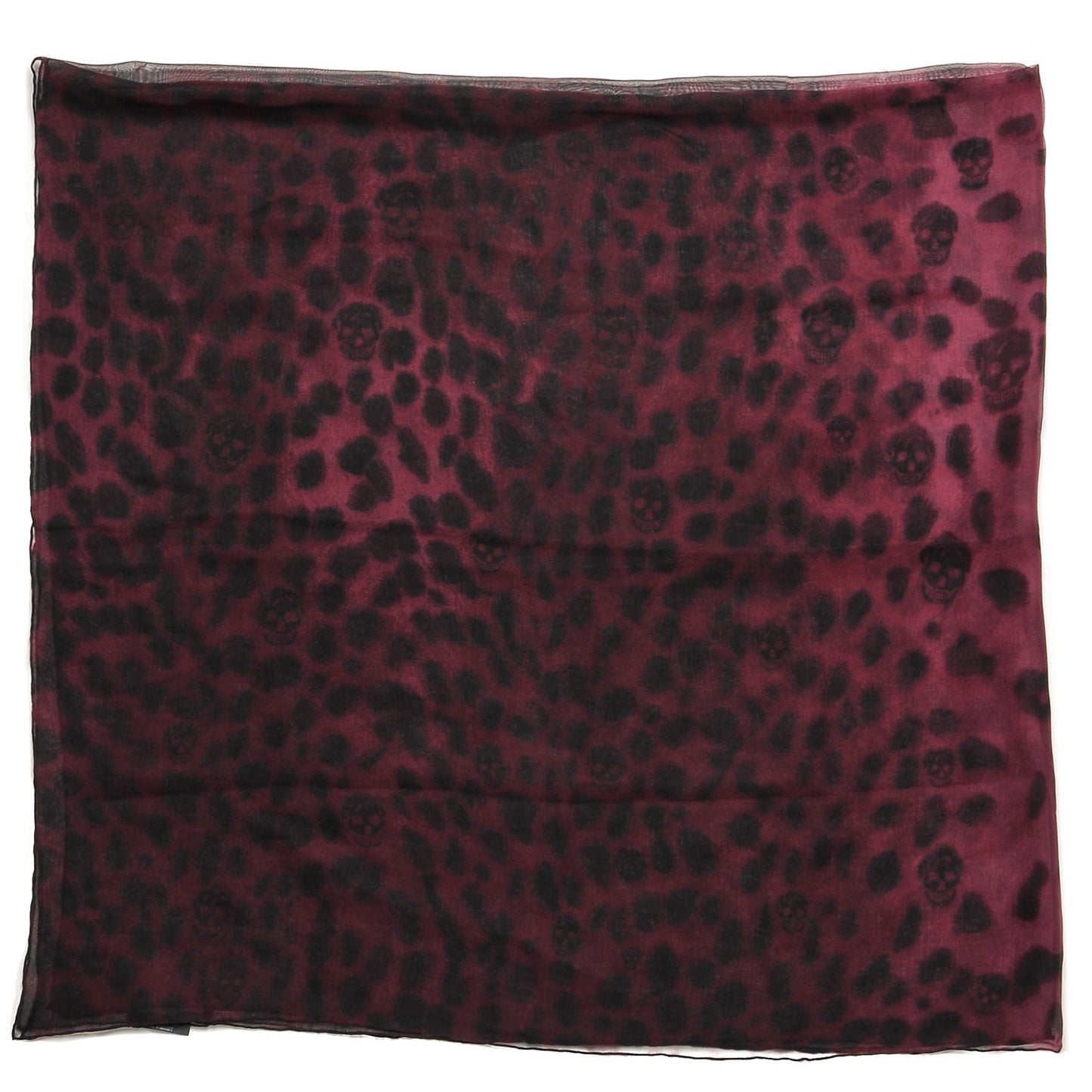 Silk Chiffon Leopard Skull Scarf Burgundy