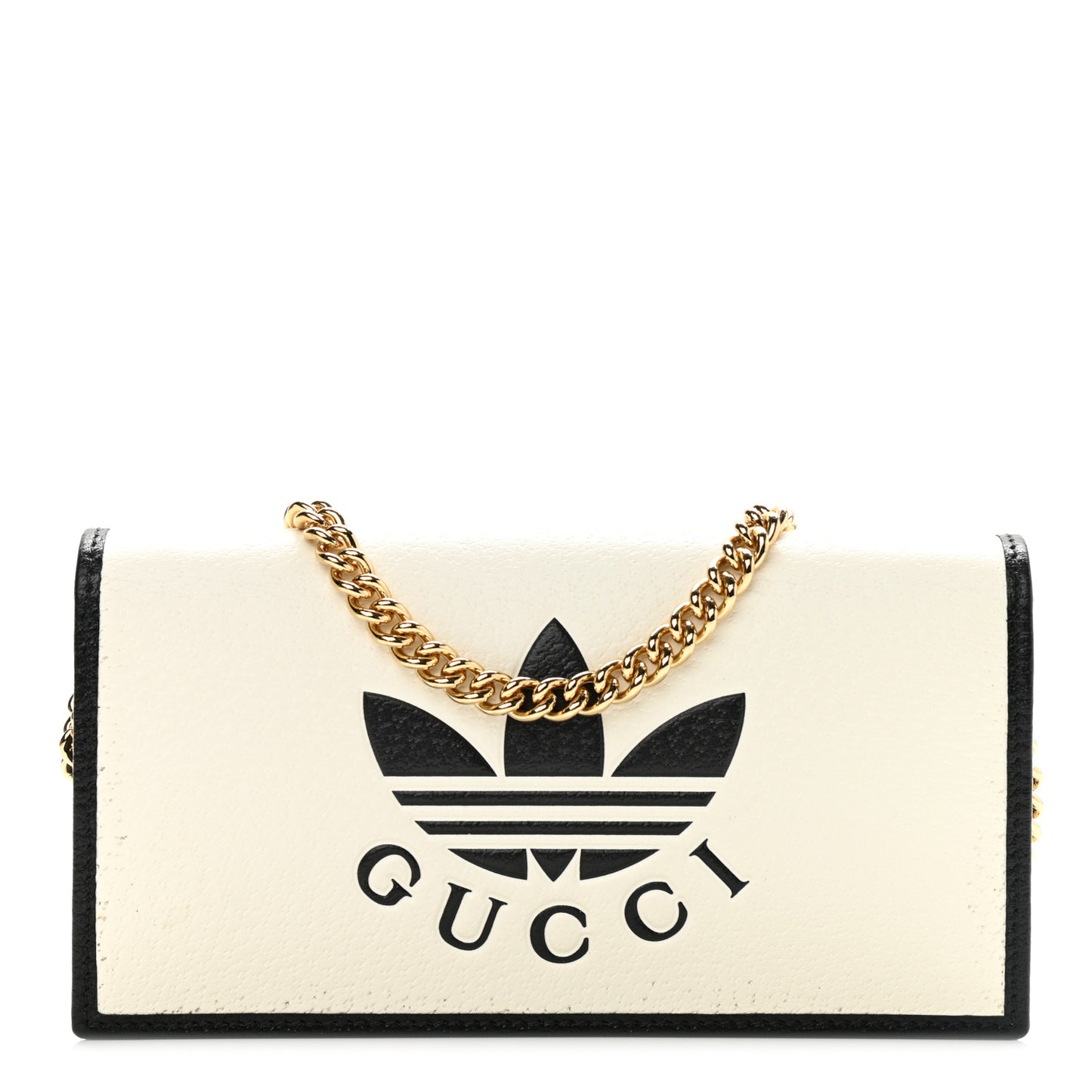 X ADIDAS Textured Dollar Calfskin Trefoil Embossed Wallet On Chain Off White Black